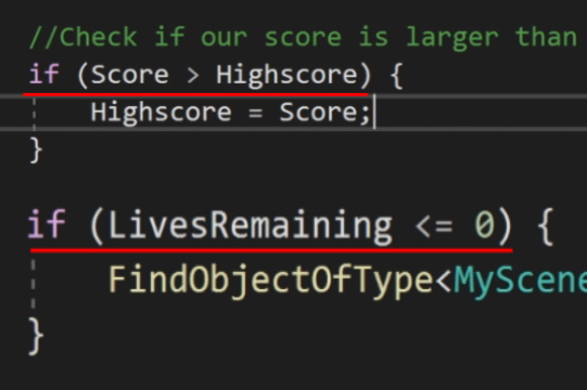 An example comparing 2 different code blocks
